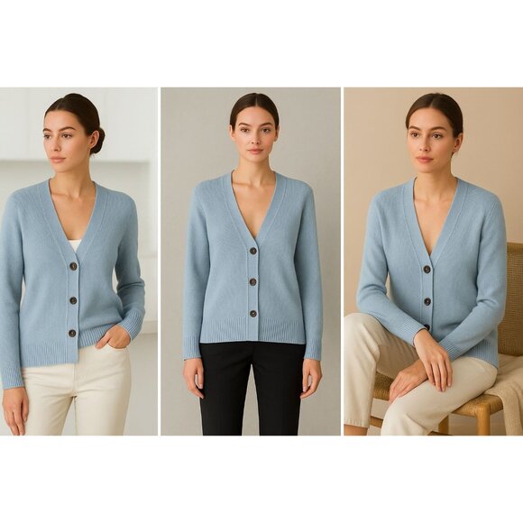 Elie Tahari Women’s Cardigan M Light Blue Knit Button Sweater Minimal Soft Luxe - Picture 2 of 14